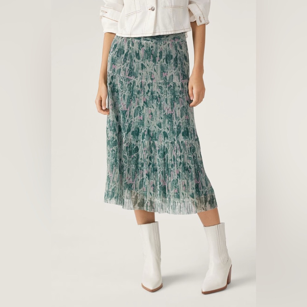 ba&sh Artistic Green and Pink Midi Skirt